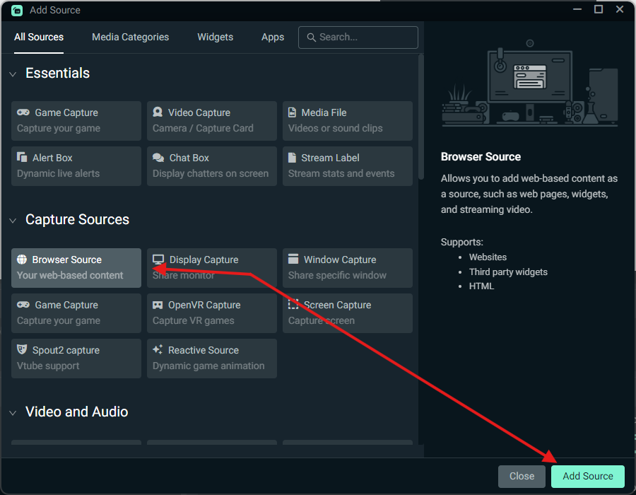 Browser Source in Streamlabs Desktop